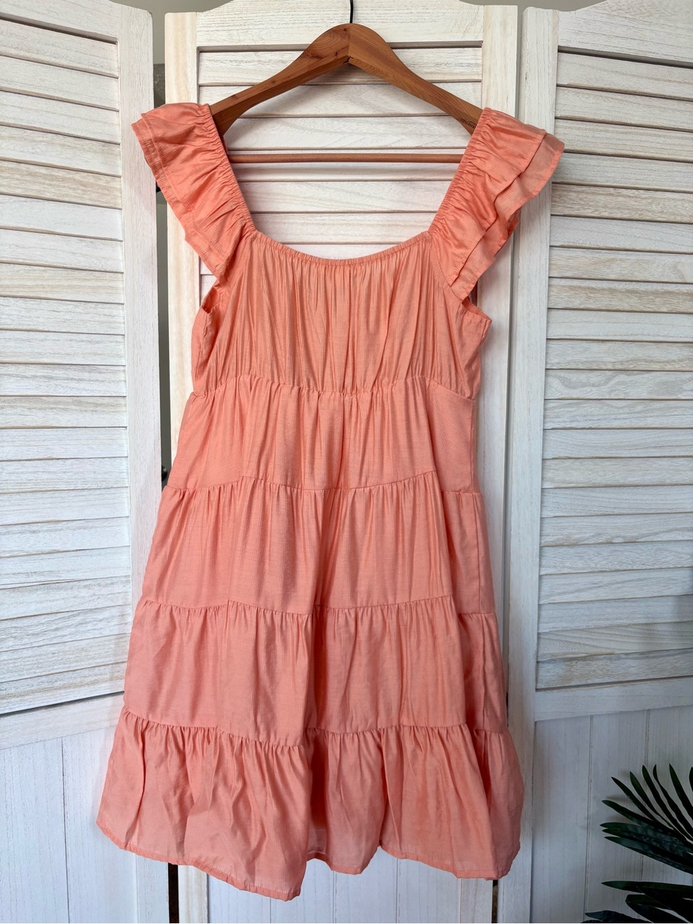 Blu Pepper Coral Tiered Mini Dress Small Ruffle Sleeve Boho Babydoll Rayon - Picture 3 of 12